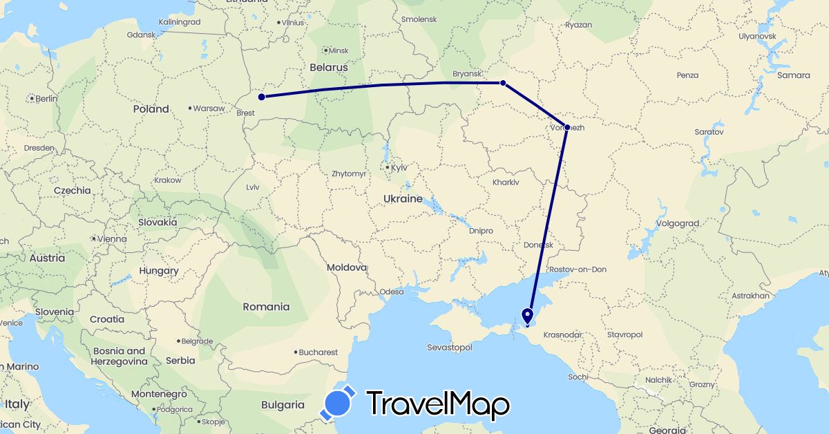 TravelMap itinerary: driving in Belarus, Russia (Europe)